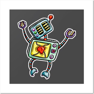 Jumping Cartoon Robot Posters and Art